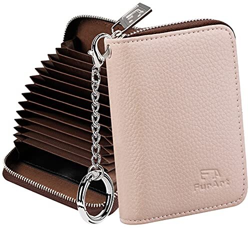 RFID-Blocking Zipper Credit Card Wallet for Men & Women in Beige-image