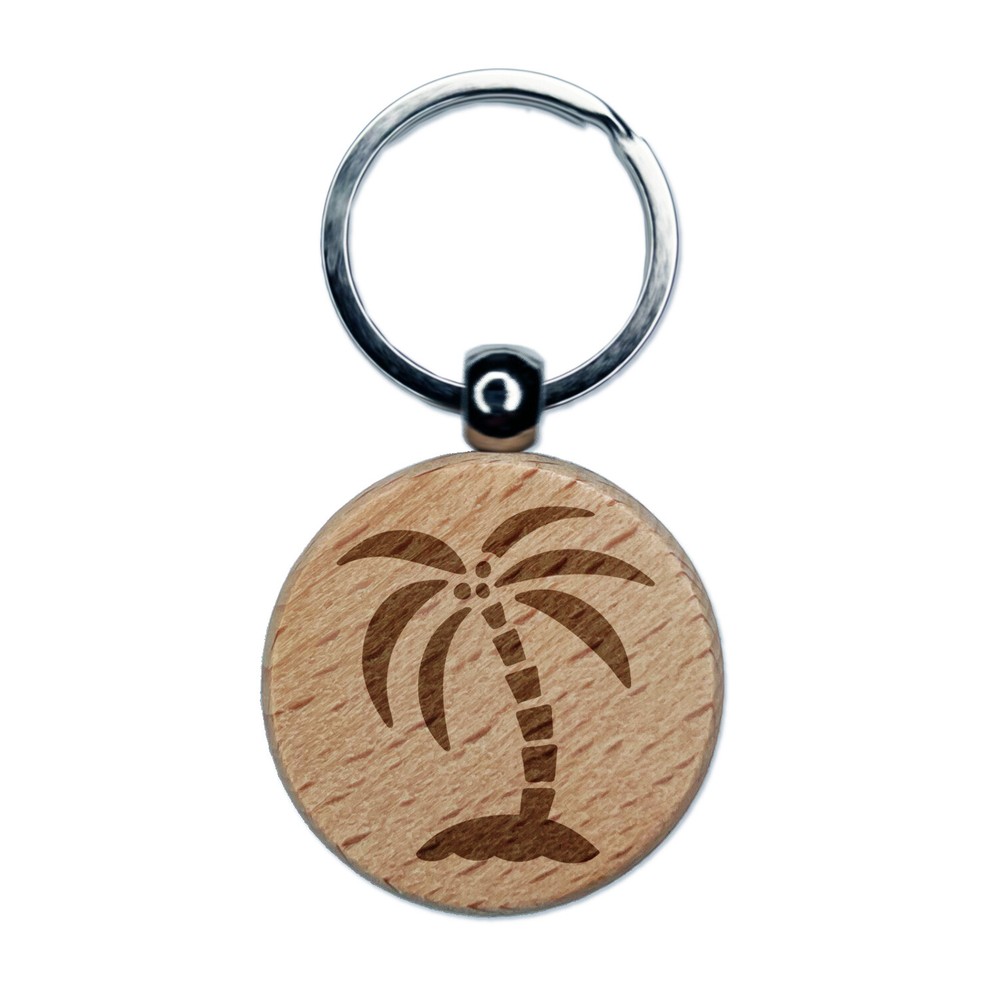 Tropical Island Palm Tree Engraved Wooden Keychain Charm