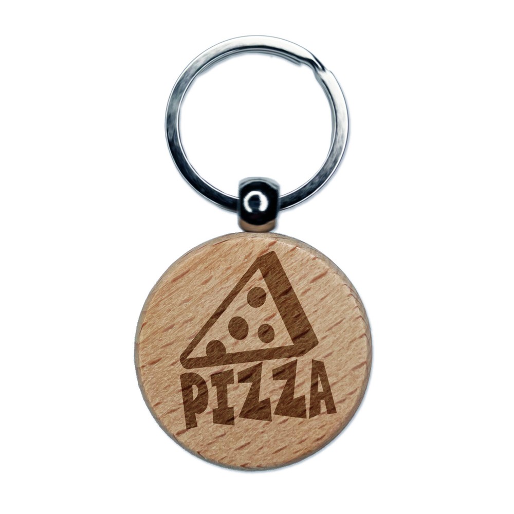Personalized Wooden Pizza Slice Keychain with Engraved Text  