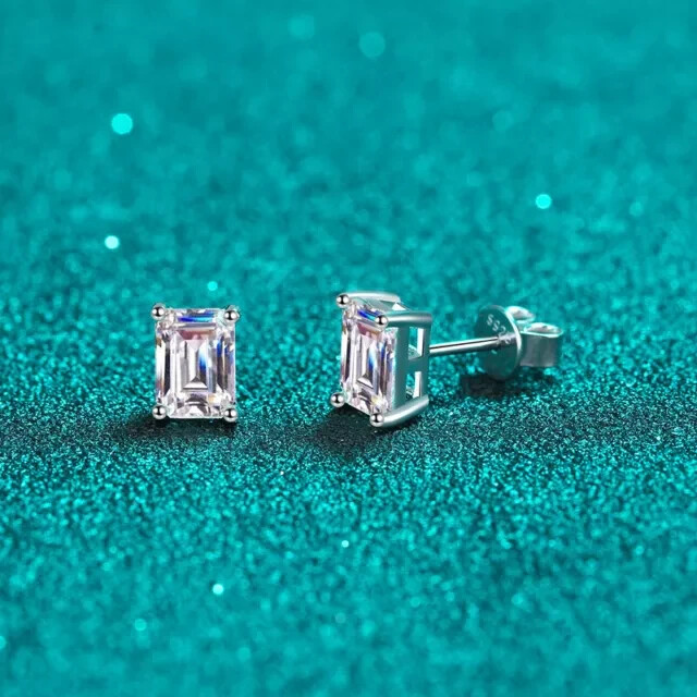 2Ct Emerald Cut Simulated Diamond Halo Stud Earrings in 14K White Gold Plated