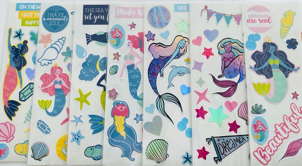 13 Sticker Sheets Mermaids Fish Ocean Penguin Dolphin Sea Shell Horse Shark Dino