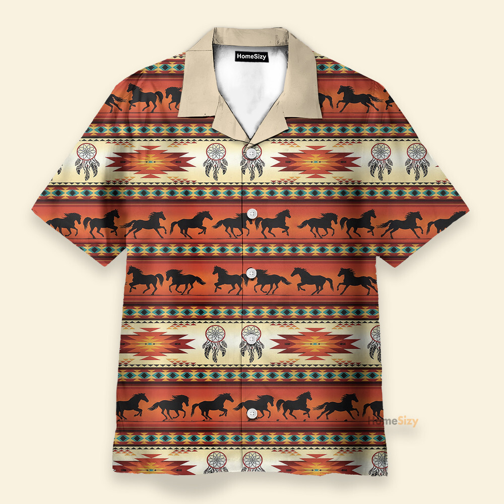 Native Horse Mens Buttons Up Shirts   Hawaiian Shirt Beach Shorts