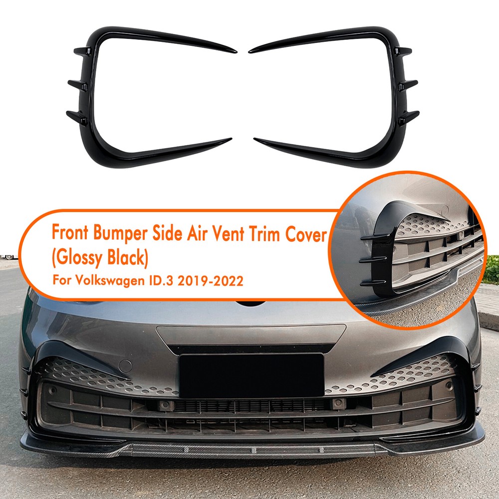 Front Bumper Side Air Vent Trim Decor For VW ID.3 2019-2022 2021 Glossy Black