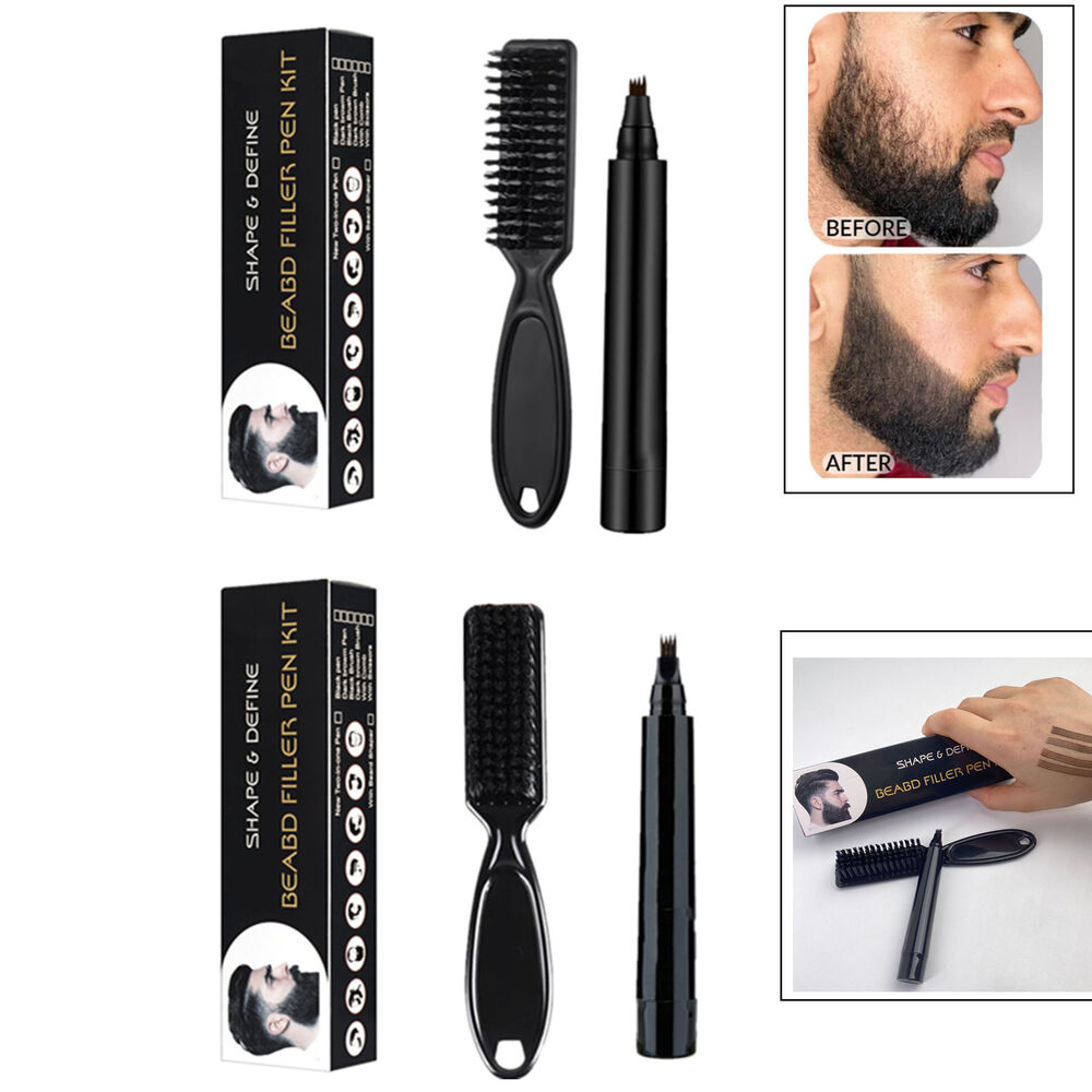 2pcs Waterproof Beard Pencil Filler Hair Grower Moustache Eyebrow Brush Pen Kit