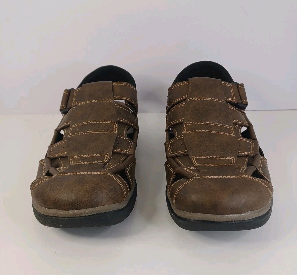 Men's Earth Spirit Fisherman Sandals with Gel Cushion in Brown Size 9 Hook Loop Design