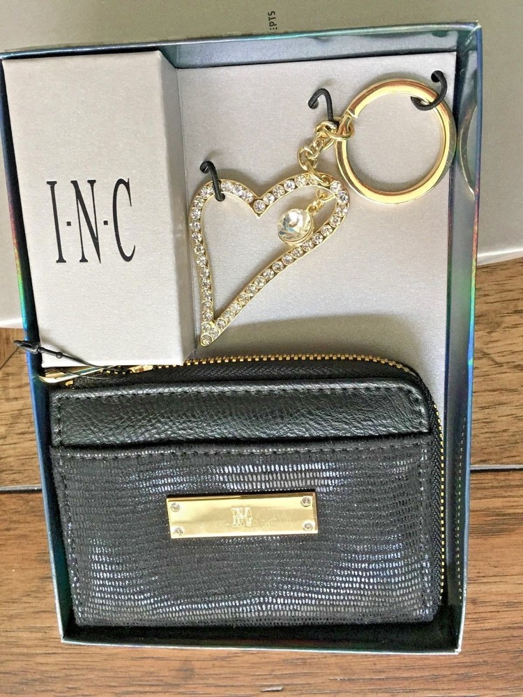 Heart-Shaped 2-Piece Credit Card Wallet & Key Ring Set in Black - New Boxed-image