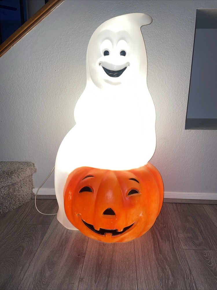 EMPIRE vintage Halloween Ghost Sitting On Pumpkin Jack O Lantern Blow Mold WORKS