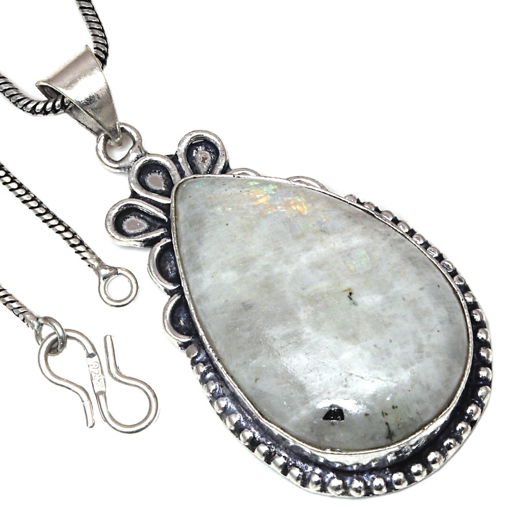Pendant Moonstone Cabochon Gemstone Valentine'Day Ethnic Silver Jewelry 2