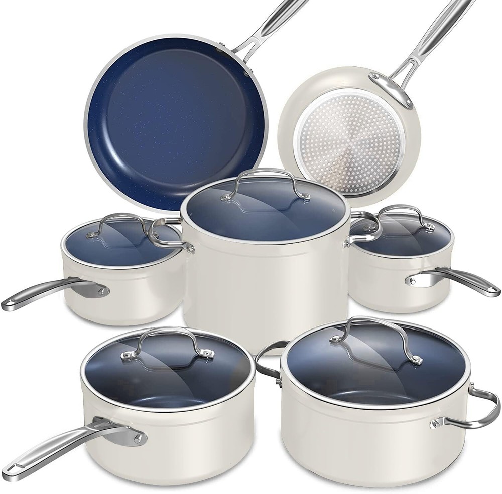 Nuwave Duralon Blue Ceramic Nonstick Cookware Set Dishwasher and Oven Safe