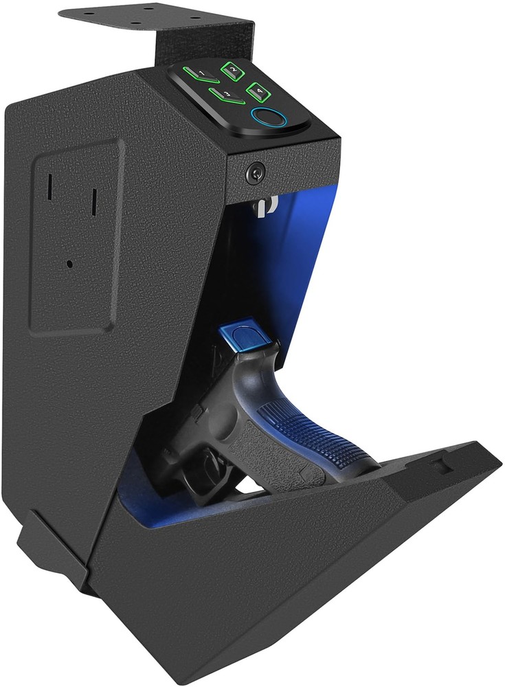 Biometric Handgun Gun Safe for Nightstand Desk Bed Side WallTruck - Auto Open-image