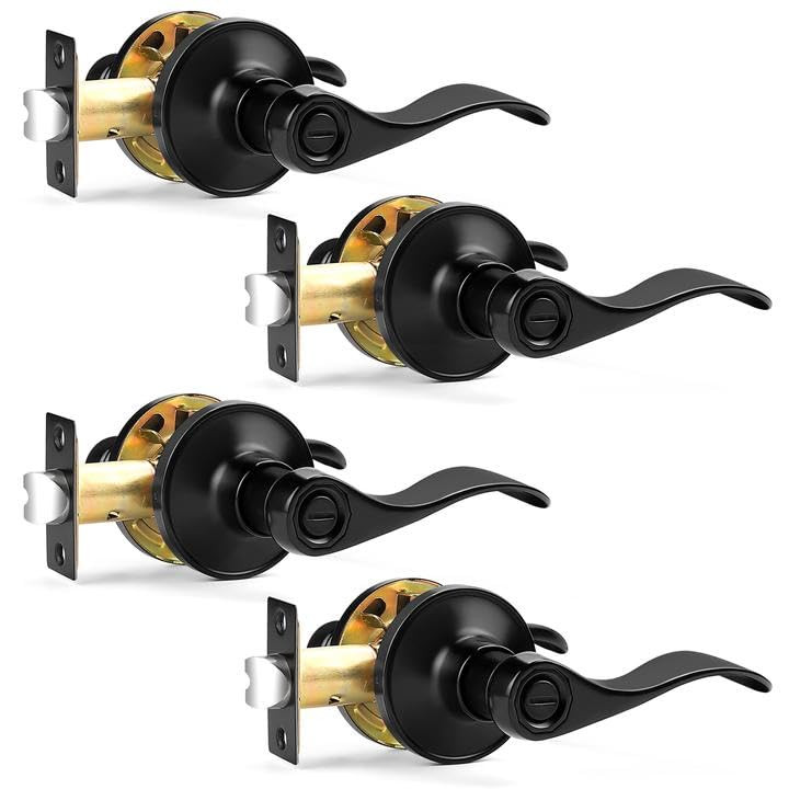 Door Handles Black 4 Packs Privacy Door Levers for Bathroom and Bedroom Doors