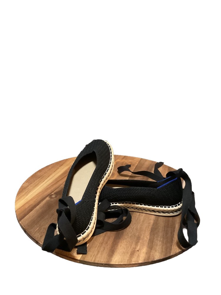 Rothys Womens black Knit Espadrilles Tie Ankle Straps Size 7 New Open Box