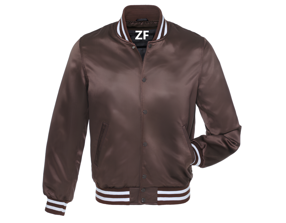 Custom Brown Satin Letterman Jacket for Men - Personalized Varsity Style-image