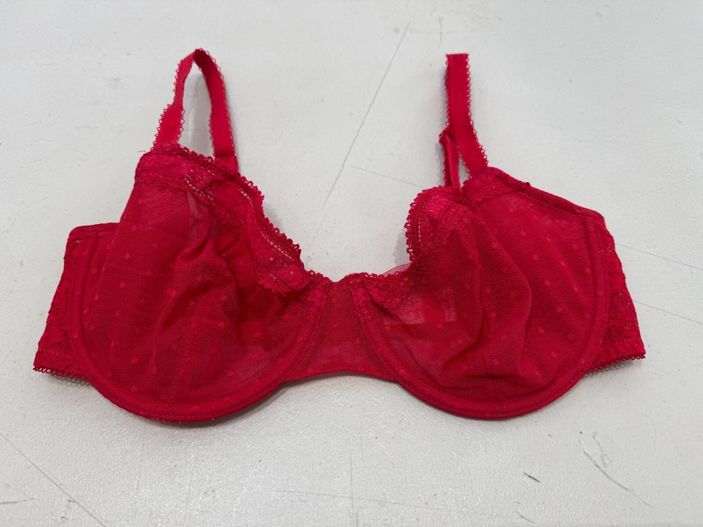 F&F Bra Underwired Nonpadded Embroidered Lace Trim Bra Size 36D Red