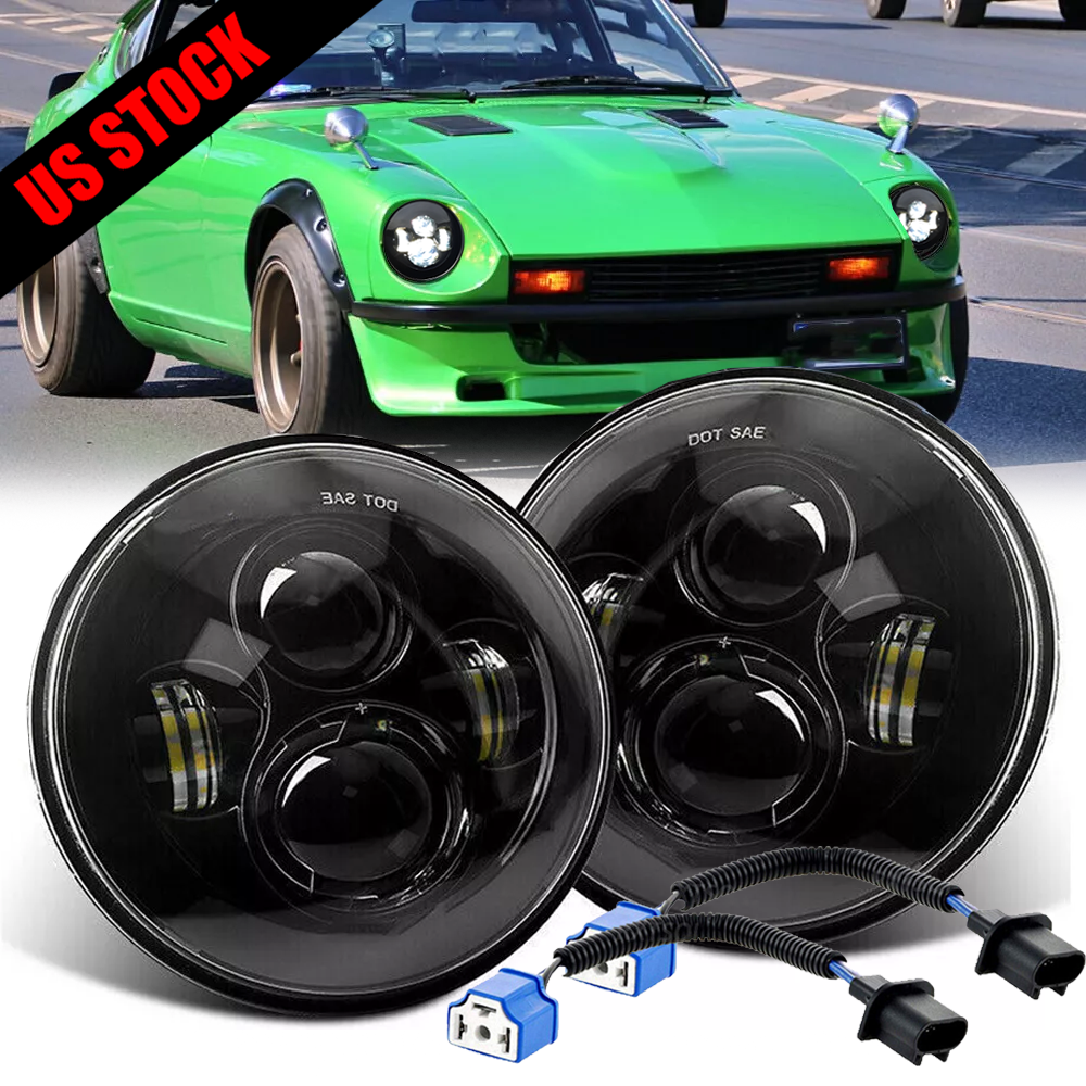 Pair 7 inch Round LED Headlights Hi/Lo Sealed Beam H4 For Datsun 280Z 280ZX 260Z