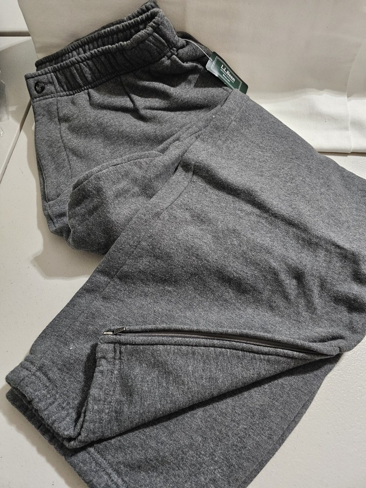 NIP Mens LL BEAN Charcoal Heather Gray  SweatPants size XL TALL Zipper 35x33