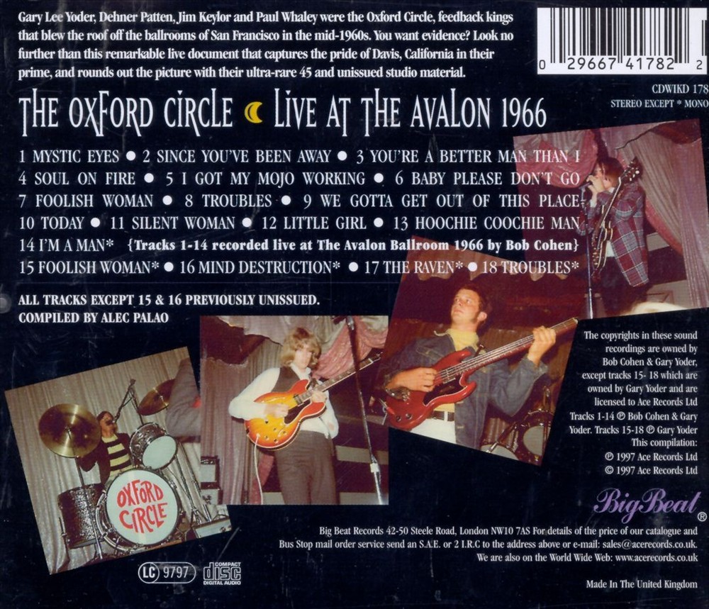 Oxford Circle Live at Avalon 1966 New CD Psychedelic Rock Rarity