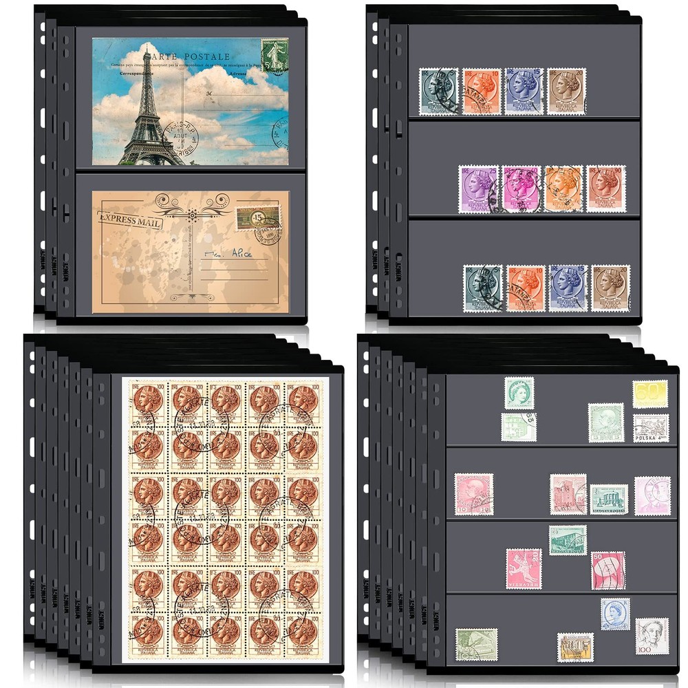 20 Sheets Stamp Pages for Stamp Album Binder 1/2/3/4 Pockets Stamp Collectors...