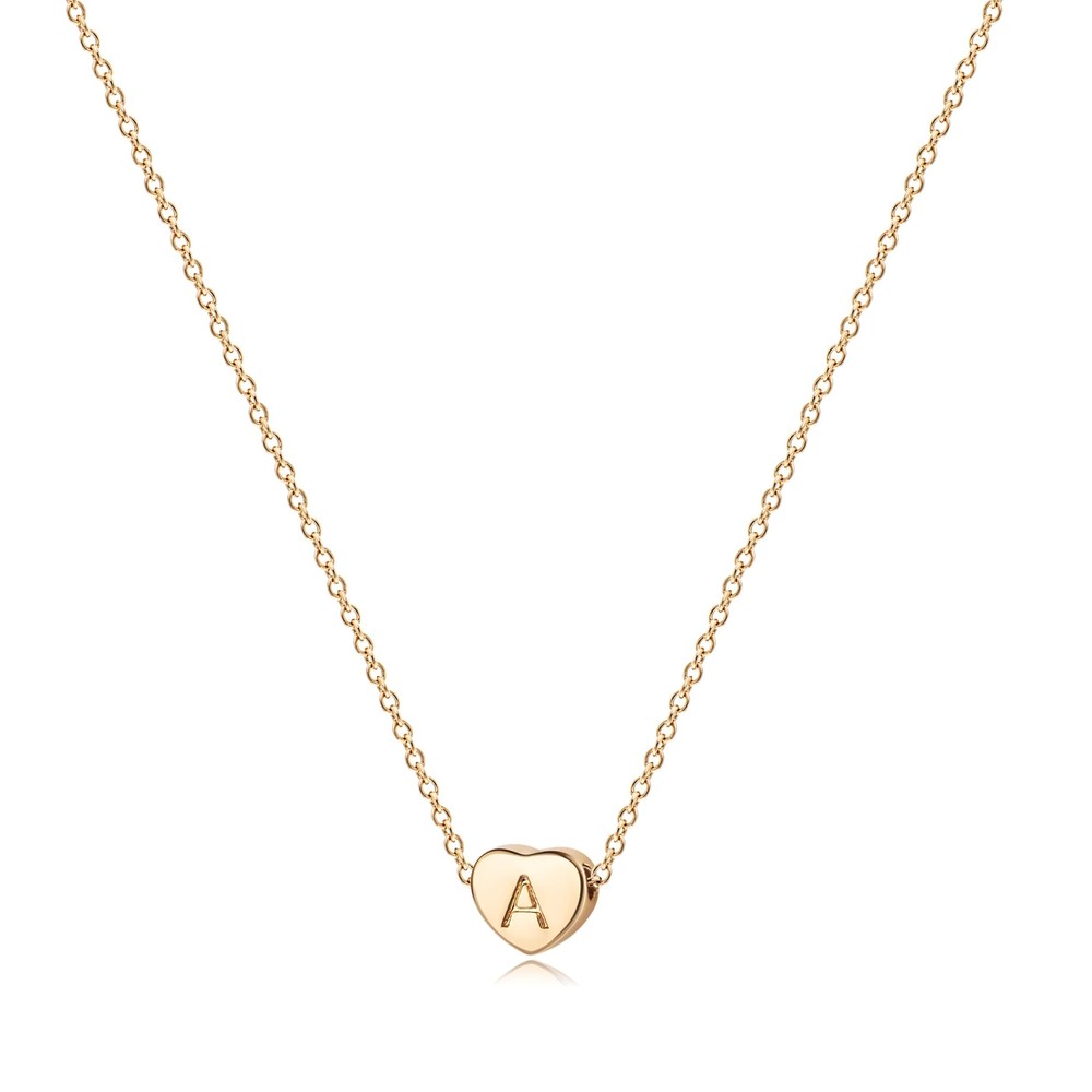 Tiny 14K Gold Plated Initial Heart Necklace - Handmade Dainty Letter Pendant