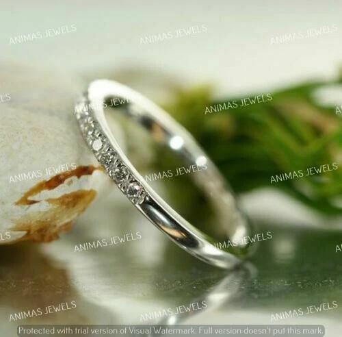 0.50Ct Round Cut Moissanite Half Eternity Wedding Band in Sterling Silver