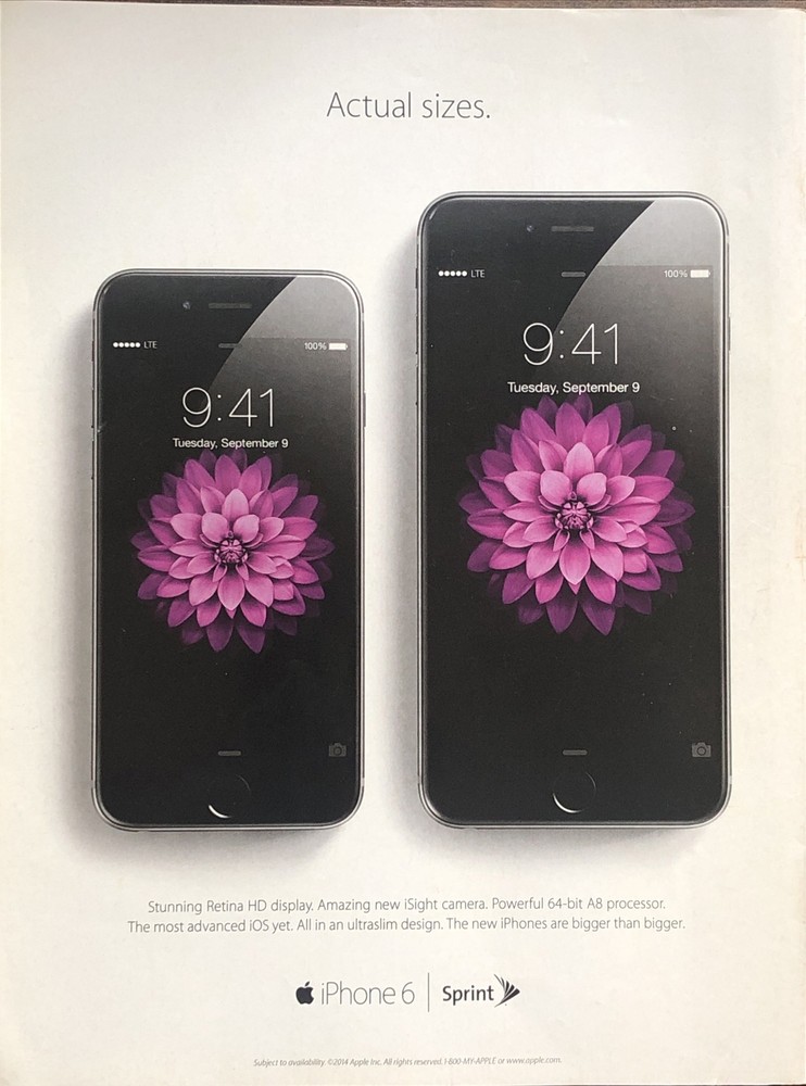 2014 Apple iPhone 6 PRINT AD Retina HD Display Sprint Double Sided Advertisement