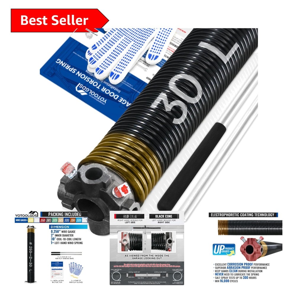 Heavy-Duty Left Hand Wind Garage Door Torsion Spring & Tool Set - 16,000 Cycles