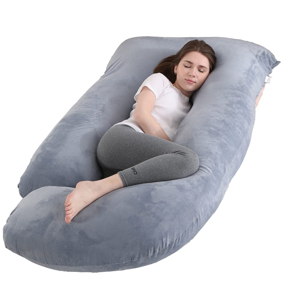 Jcickt J-Shaped Pregnancy Pillow Full Body Support Velvet Cover Grey Mate
