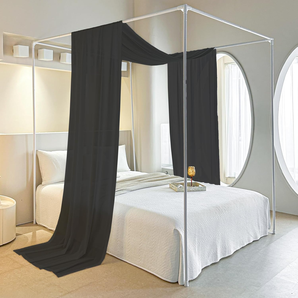 Black Bed Canopy Scarf for Full/Queen - Luxury Sheer Canopy Bed Curtains with Li