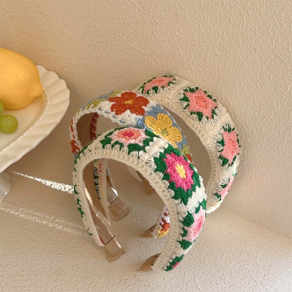 Hollow Flower Knit Skull Top Wide Headband Non-Slip DIY Hair Hoop