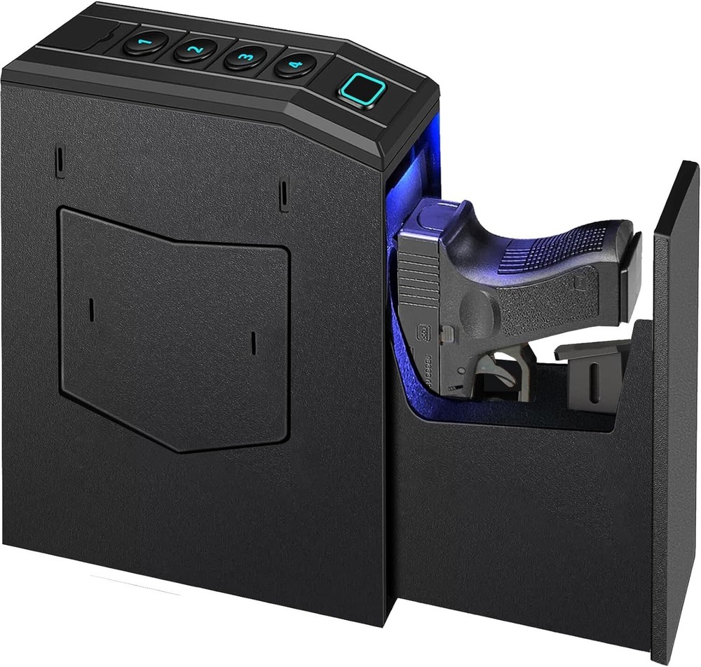 Biometric Hidden Gun Safe - Smart Sliding Handgun Storage for Nightstand & Wall-image