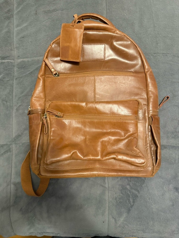 NEW TAN BUFFALO Genuine Leather Backpack LAPTOP CASE 16x10x7.5 RETAIL 249.95