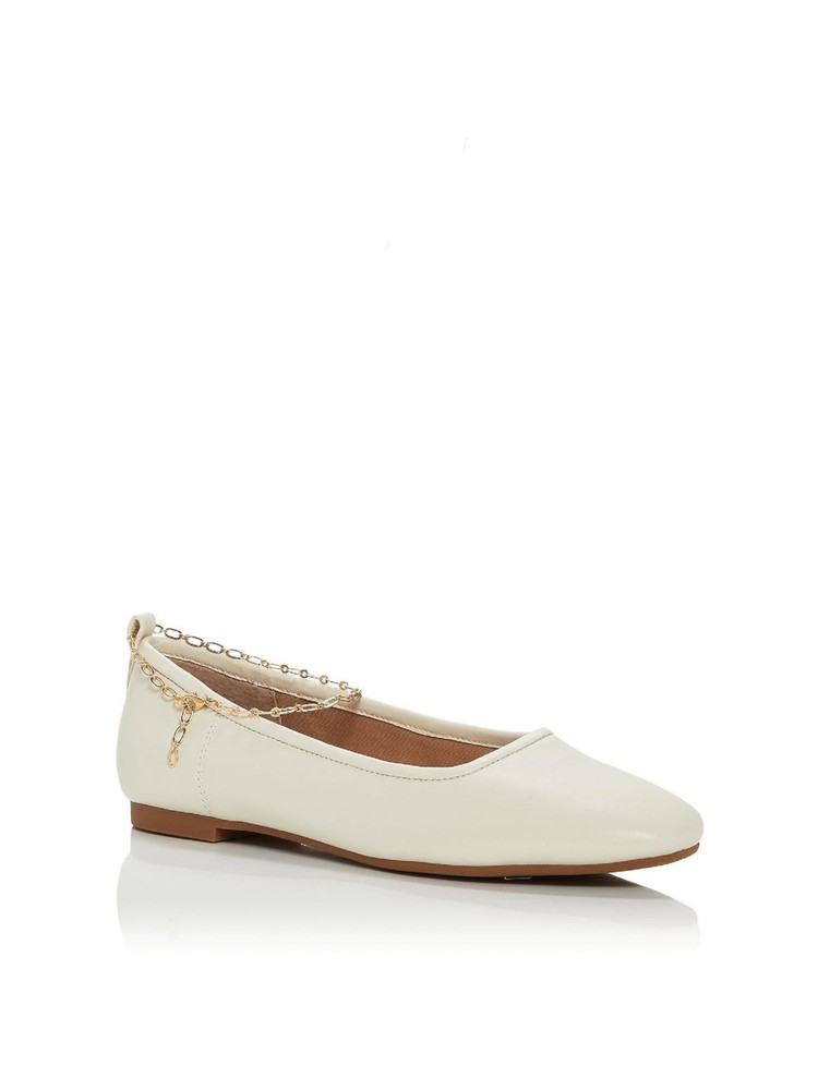 AQUA Womens Ivory Chain Lobster Clasp Gabby Toe Slip On Leather Ballet Flats 6 M
