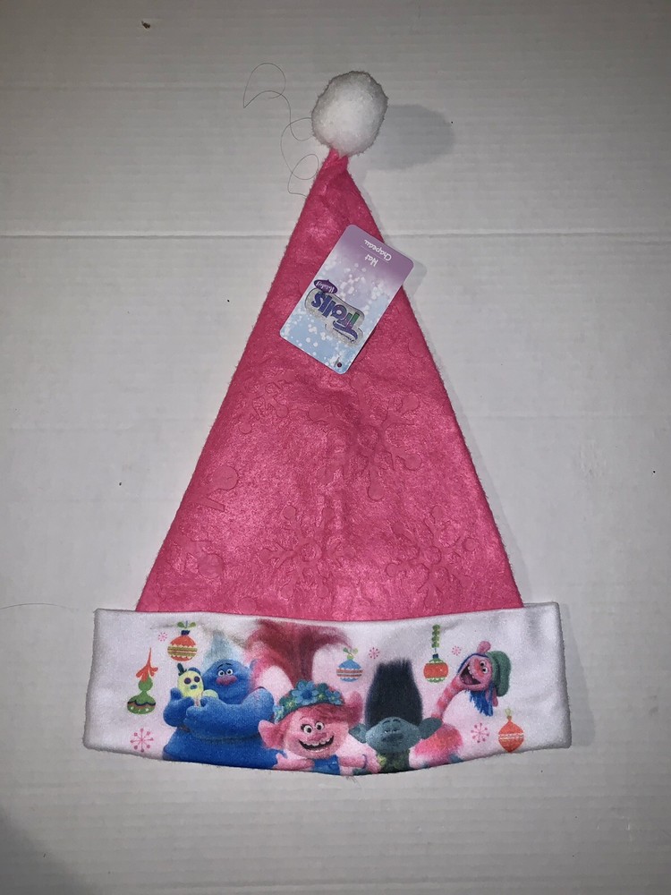 Trolls Pink Santa Hat with Snowflake Print and Pom Pom 15x12
