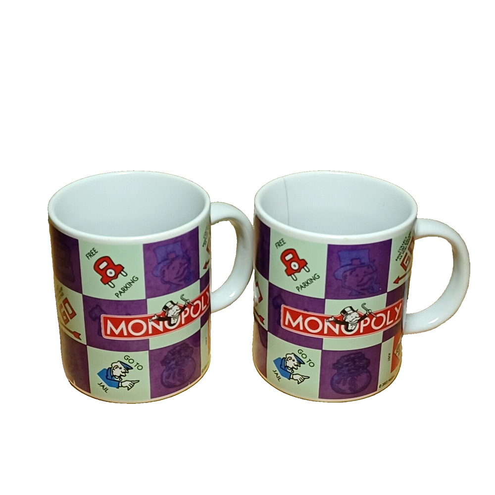 Monopoly Mugs Hasbro 2002 Sherwood Coffee Tea Cups Set of 2 Vintage