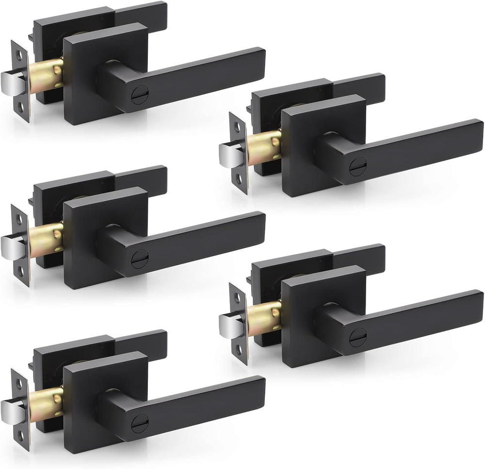 5 Pack Door Handles Matte Black, Door Levers Privacy Function without Keys, B...