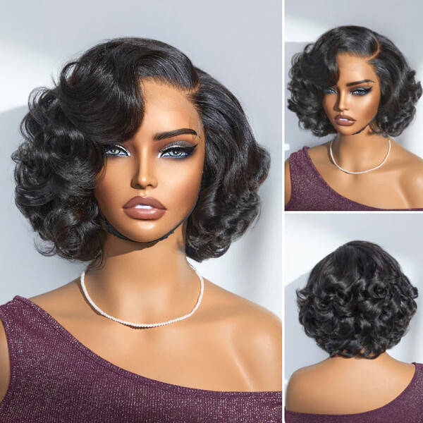 Natural Black Loose Wave Glueless Lace Front Human Hair Wigs