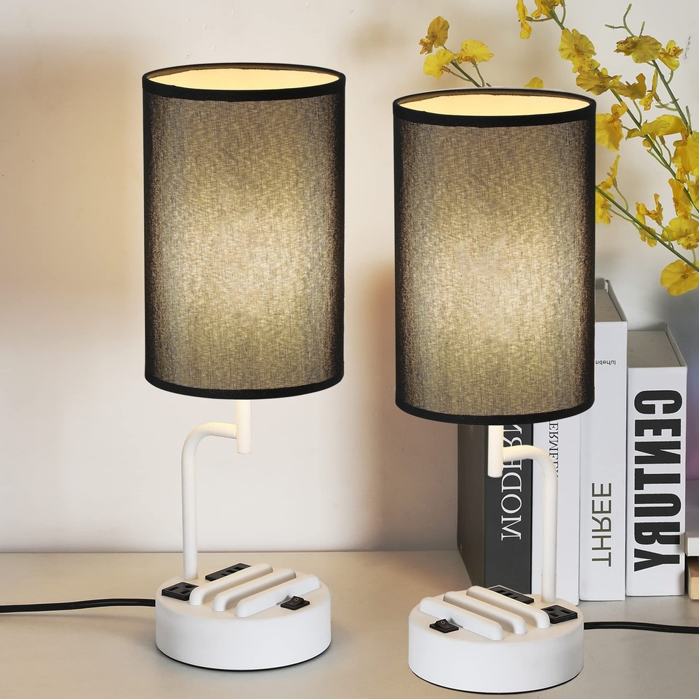 Table Lamp with 3 USB Charging Ports, Modern Desk Lamp with AC Outlet and Sta...