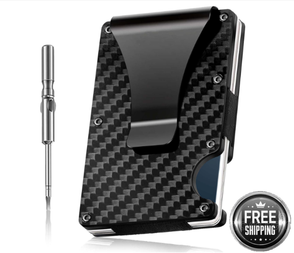 Credit Card Holder Carbon Fiber Blocking Wallet Metal Front Pocket Money Clip-image