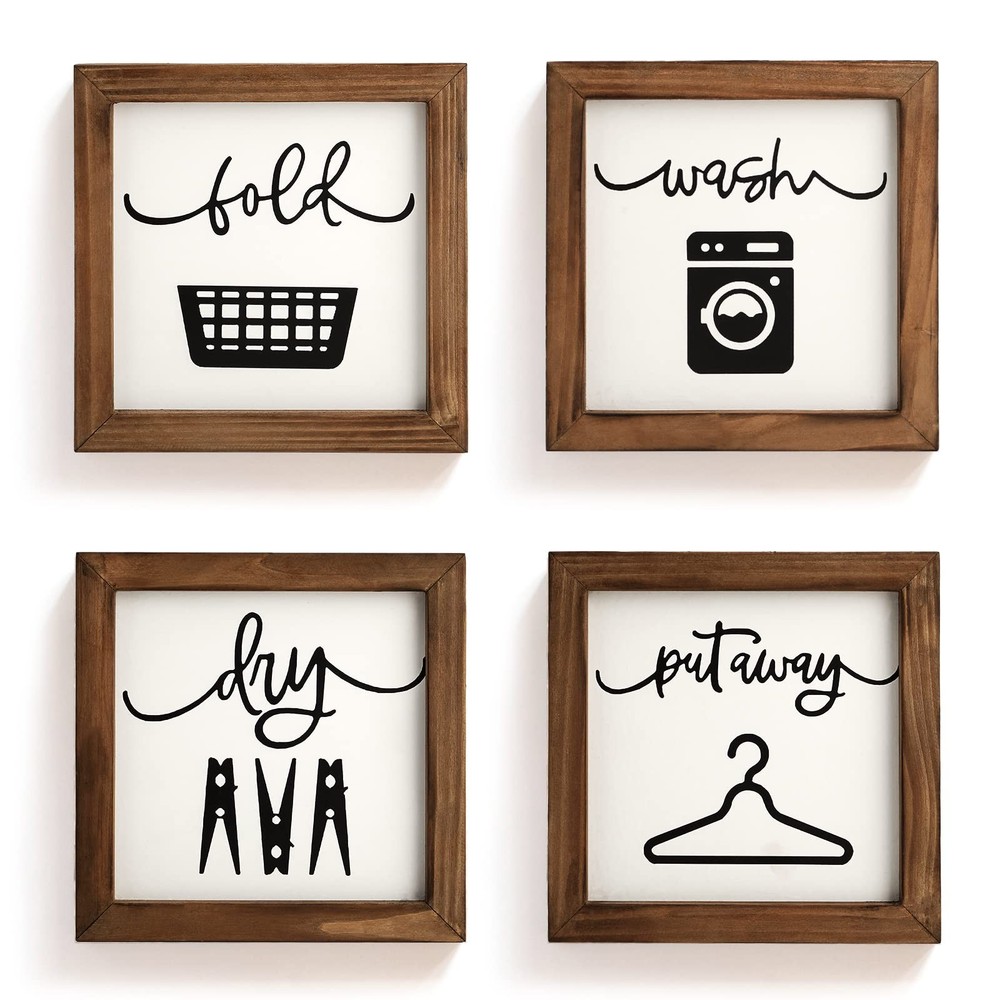 Laundry Room Decor for Wall Farmhouse Signs Set of 4 Wash Dry Fold Put Away R...