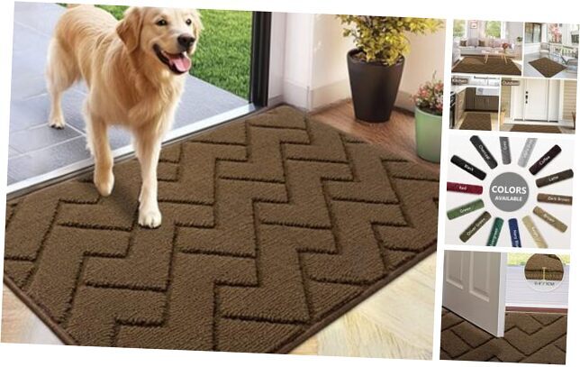 24x35 Dark Brown Indoor Doormat with Non-Slip Rubber Backing for Front or Back Door
