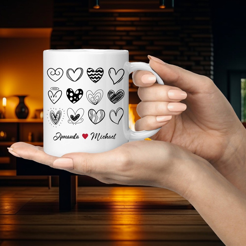 Personalized Couple Mugs for Valentine’s Day or Anniversaries with Heart Designs  