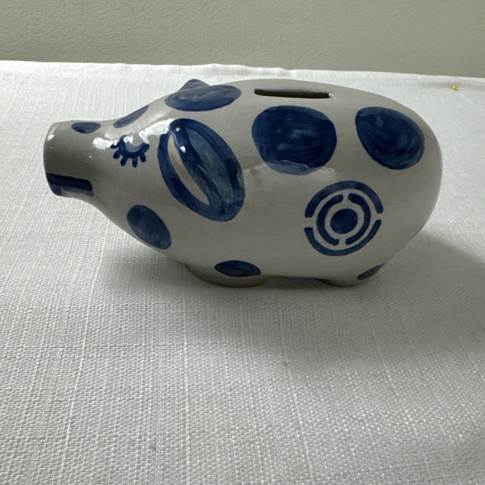 Vintage M. A. Hadley Pottery Piggy Bank Hand Painted Floral Design Company Logo