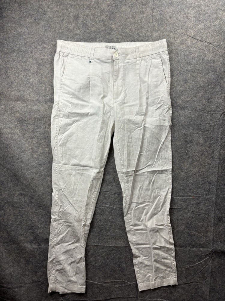 Ike Behar Mens Ivory Cotton Linen Lightweight Tapered Pleated Travel Pants