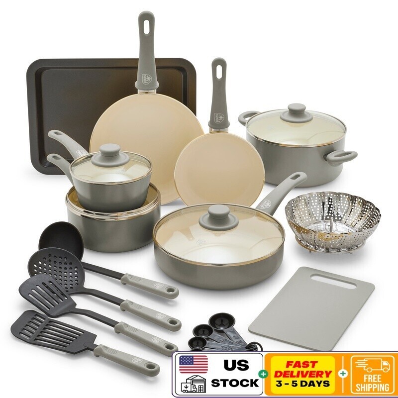 18-Piece Ceramic Nonstick Cookware Set with Soft Grip Handles Dishwasher Safe for Healthy Meals