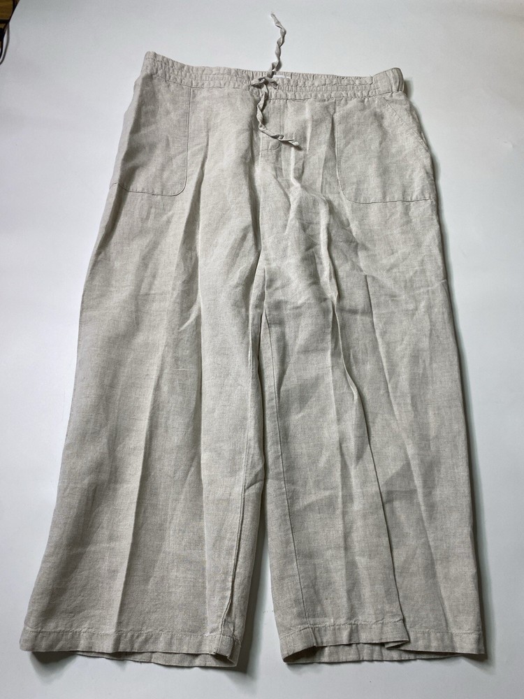 Liz Claiborne Linen Blend Pants Women’s L Elastic Waist Wide Leg Crop Lagenlook