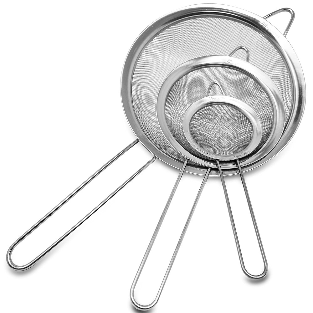 Set of 3 Stainless Steel Fine Mesh Strainers Graduated Sizes 3.38