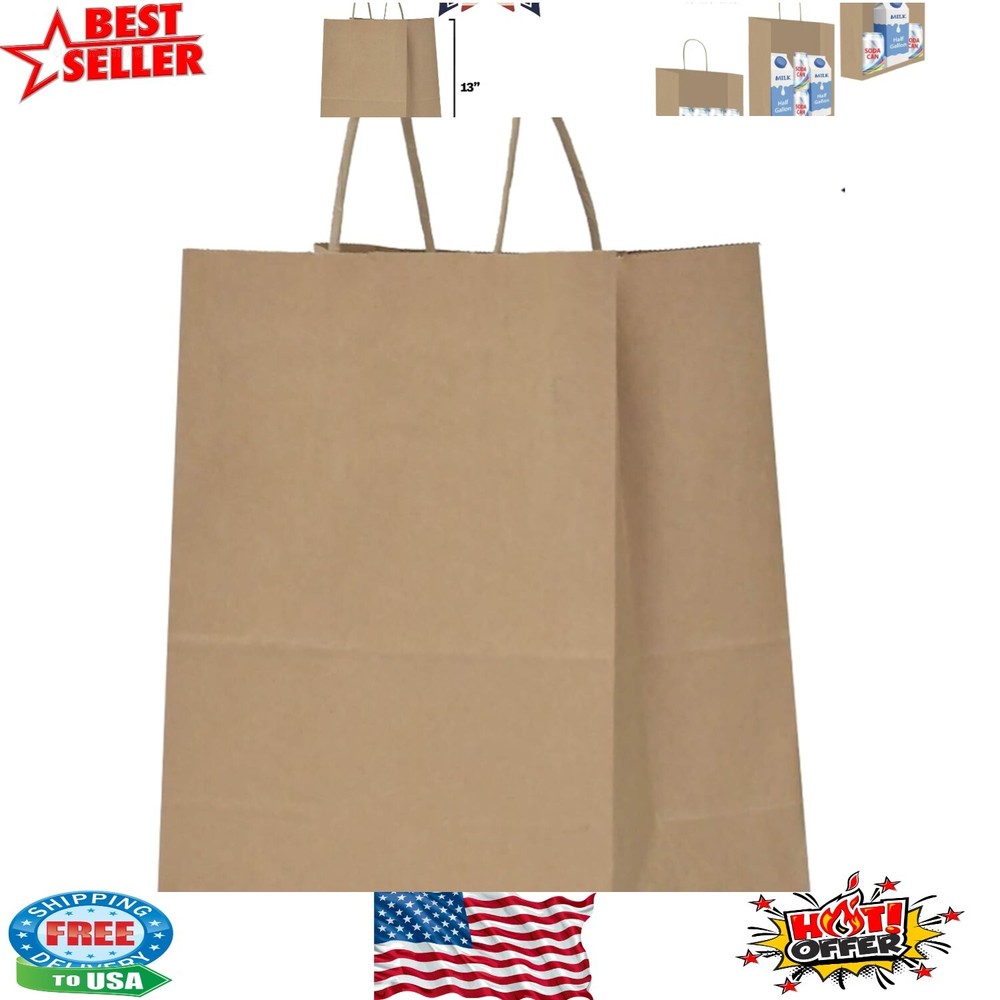 50 Pack Sturdy Brown Kraft Gift Bags 10x5x13 - Eco-Friendly Shopping Bags for Gifts & Retail