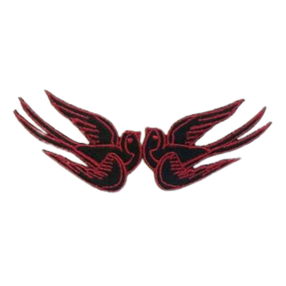 Flying Swallow Pair Red Iron-On Embroidered Sew Patch