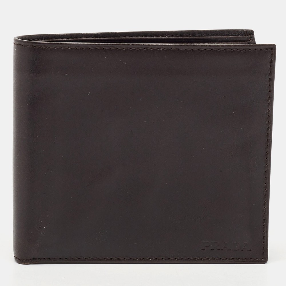 Prada Dark Brown Vitello Sport Leather Bifold Wallet for Men