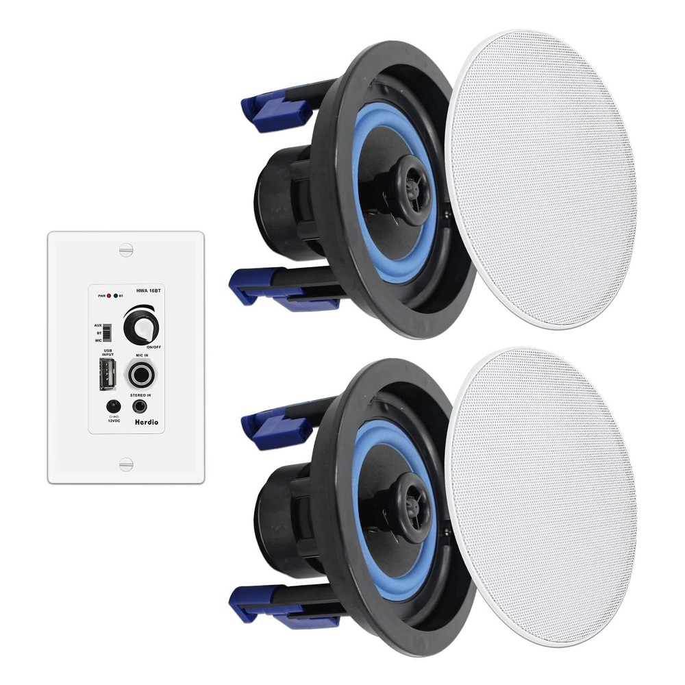 4 Inch Bluetooth Ceiling Speakers 160w Flush Mount In Wall Amplifier Receiver Su